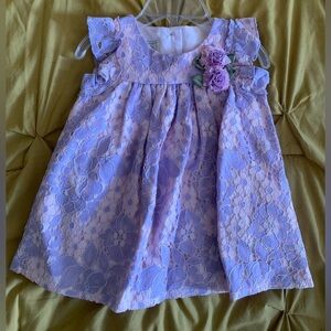Lavender and Pink Lace Kids Dress with Floral Accent